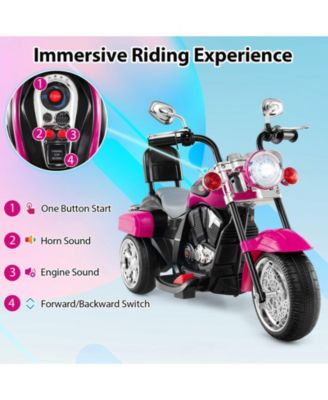 6V Electric Kids Motorcycle 3-Wheel Ride On Toy w/ Adjustable Headlight