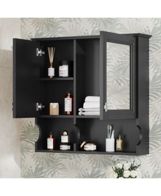 30'' Mirror Medicine Cabinet with Open Shelves, Doors & Adjustable Shelf for Bathroom Storage
