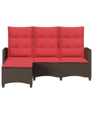 Reclining Patio Sofa with Cushions L-shaped Brown Poly Rattan