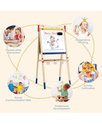 All-in-One Wooden Kid's Art Easel Height Adjustable Paper Roll