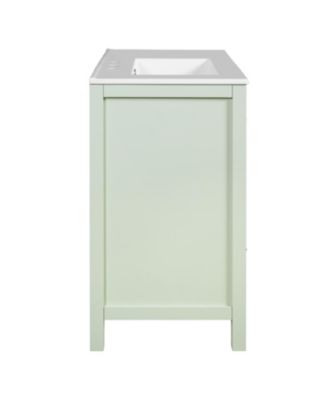 36-Inch Bathroom Cabinet with Waffle Texture Doors, Four Drawers, Two Soft-Close Doors & Glass Storage