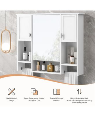 35'' x 28'' Modern Wall Mounted Bathroom Storage Cabinet with Mirror & Towel Bar