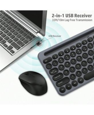 Wireless Keyboard And Mouse Combo - Full-Sized Ergonomic Keyboard With Holder, 2.4GHz Silent Cordless Set For Windows Laptop, PC, Desktop - Grey