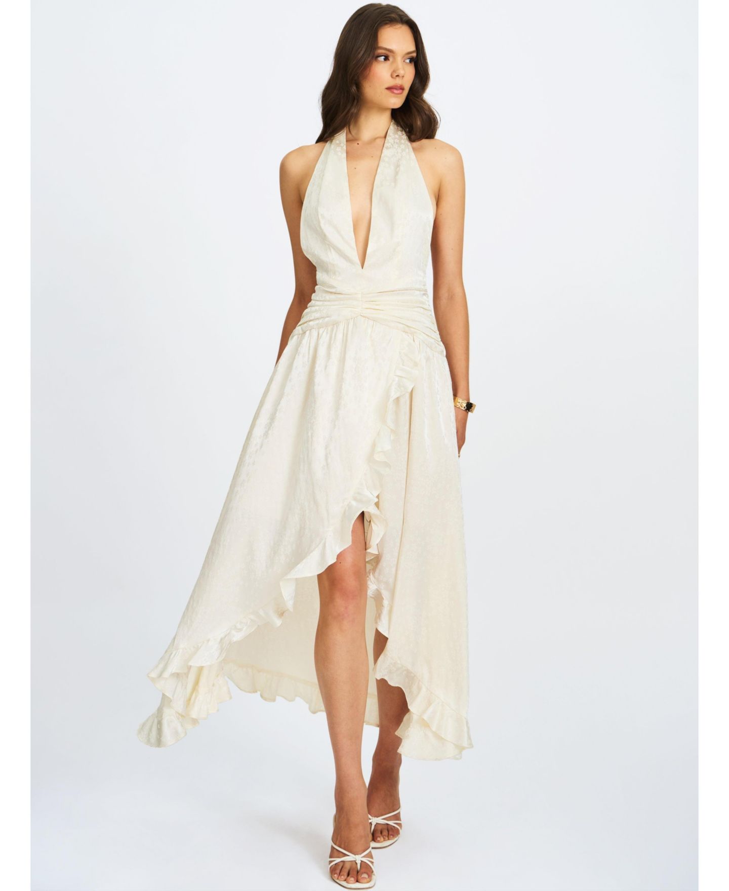 Женское платье Miss Circle Nalani Floral Ivory Ruffled Halter Maxi, цвет: Слоновая кость — фото 6