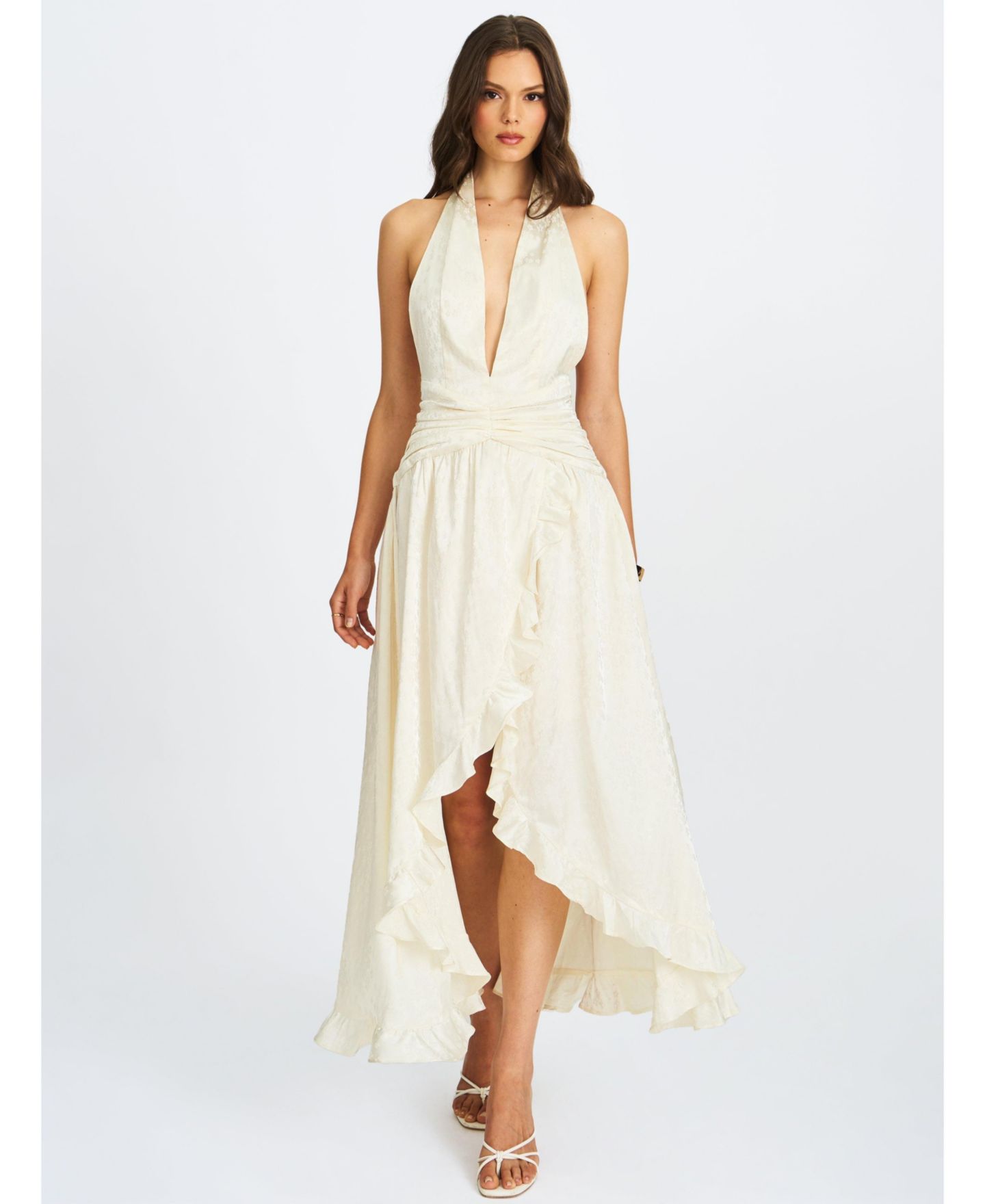 Женское платье Miss Circle Nalani Floral Ivory Ruffled Halter Maxi, цвет: Слоновая кость — фото 1