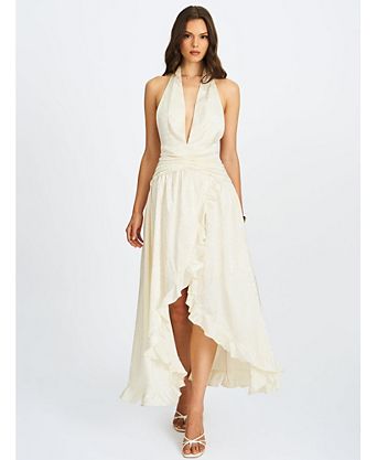ivory wedding guest dresses Satin Dress: Long Sleeve Elegant Bridal Shower Gown This long wedding guest dress features a timeless sweetheart neckline adorned with delicate pearl detailing Floral Tea-Length Lace Dress