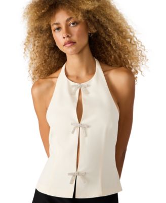 Women's Rhinestone Bow Halter Neck Top