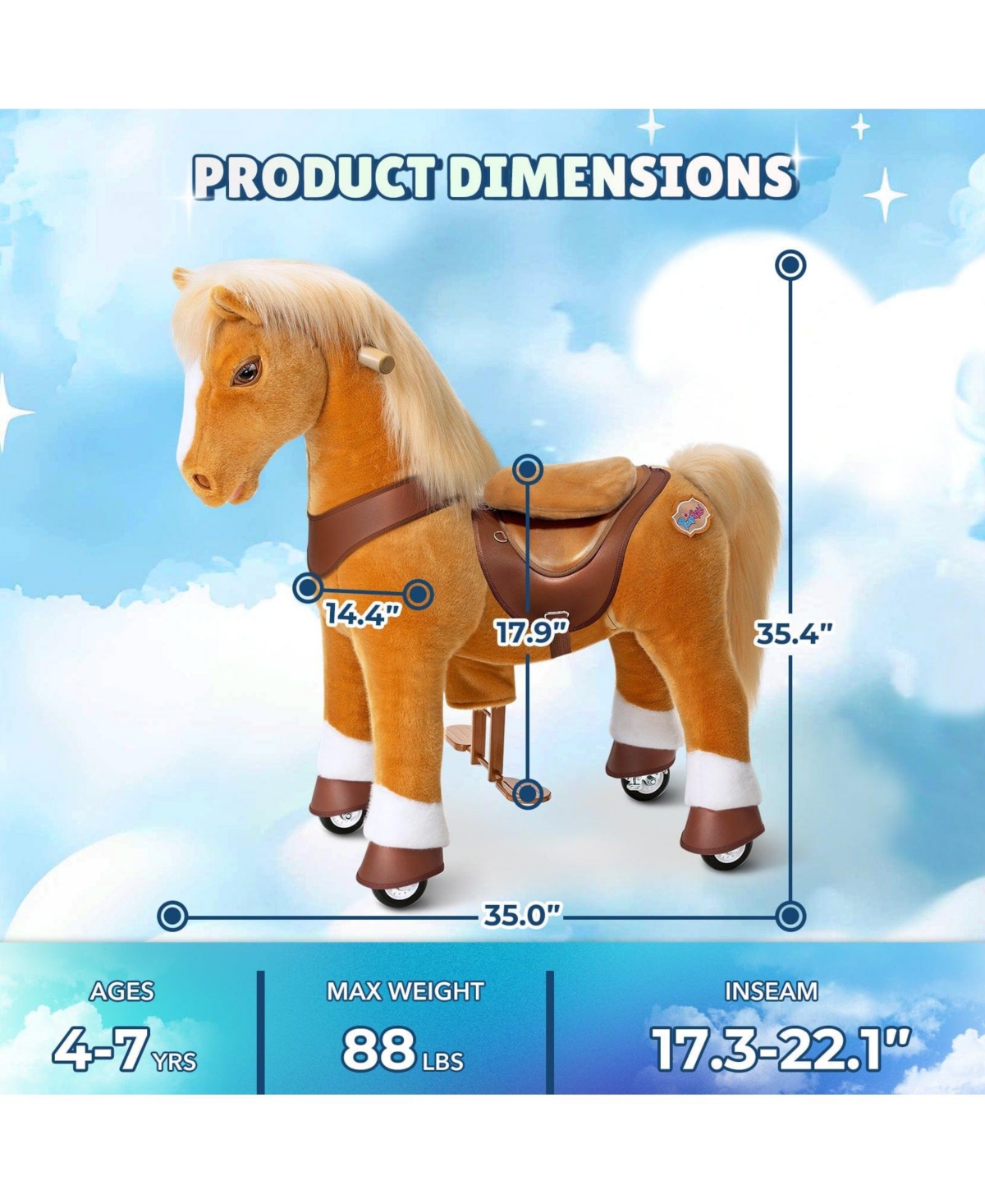 PonyCycle Model Y Light Brown Horse Rideable Toy for Age -4