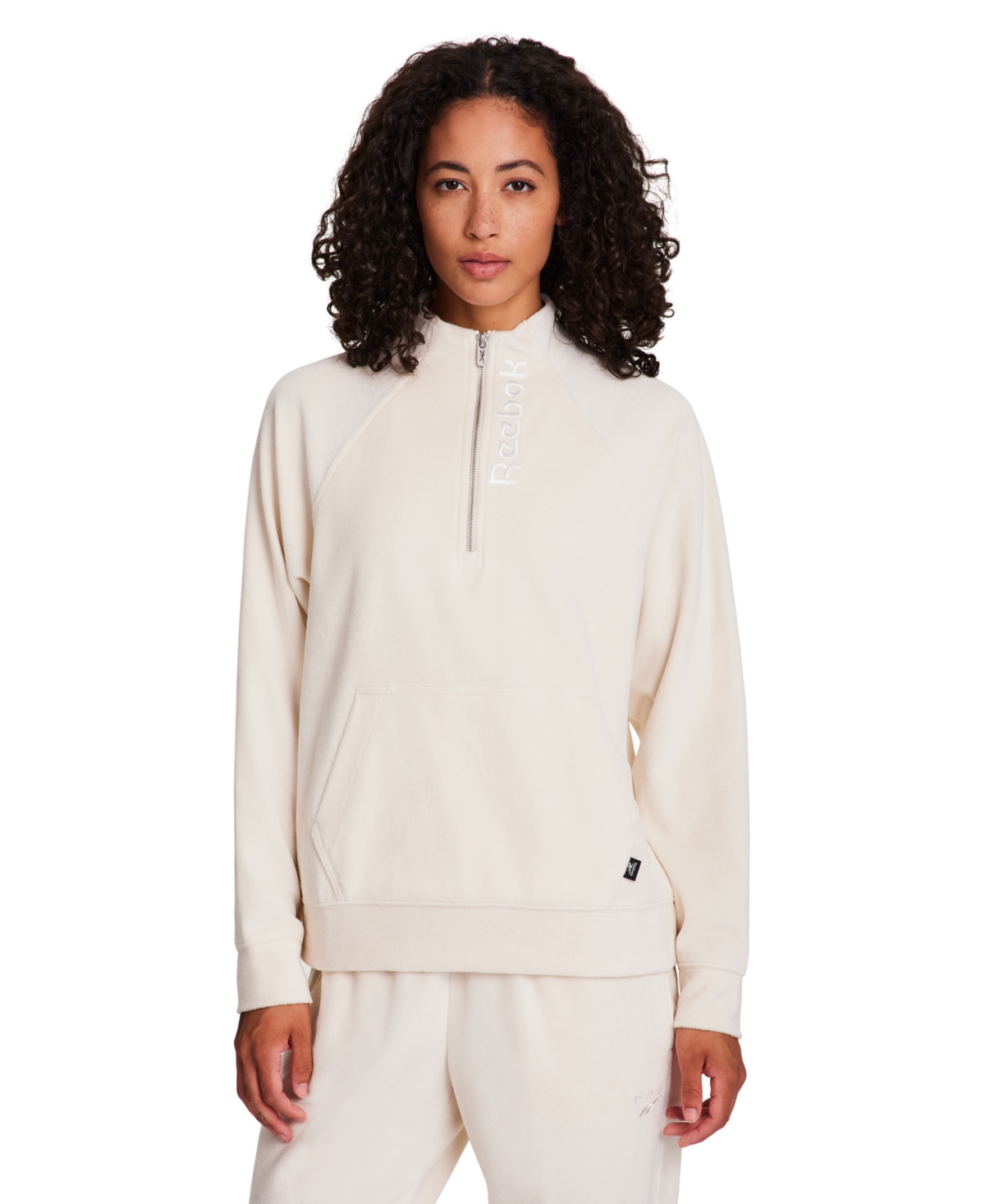 Reebok Women's New Heritage Velour Half Zip Collared Top In White