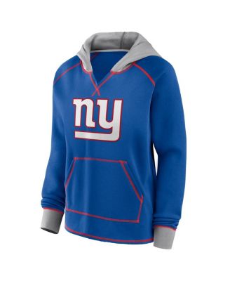 Women's Royal New York Giants Boom Fleece Pullover V-Neck Hoodie