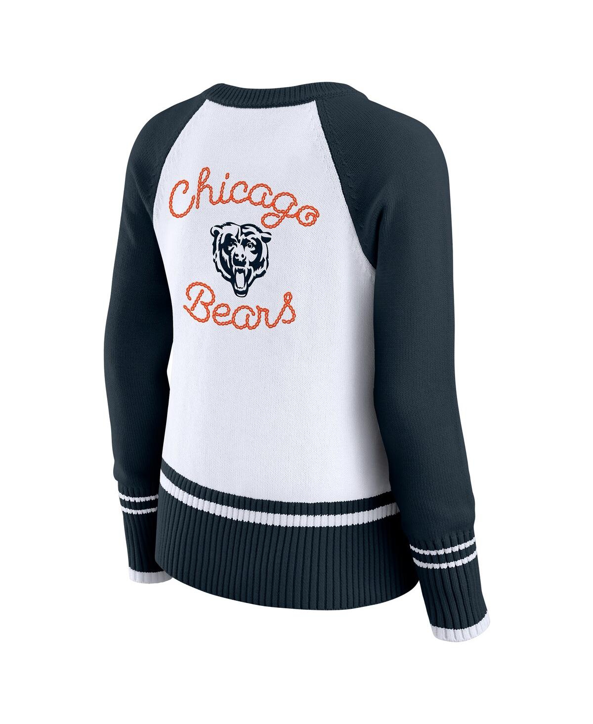 Wear By Erin Andrews Women's White/navy Chicago Bears Color Block Raglan Sweater In Animal Print