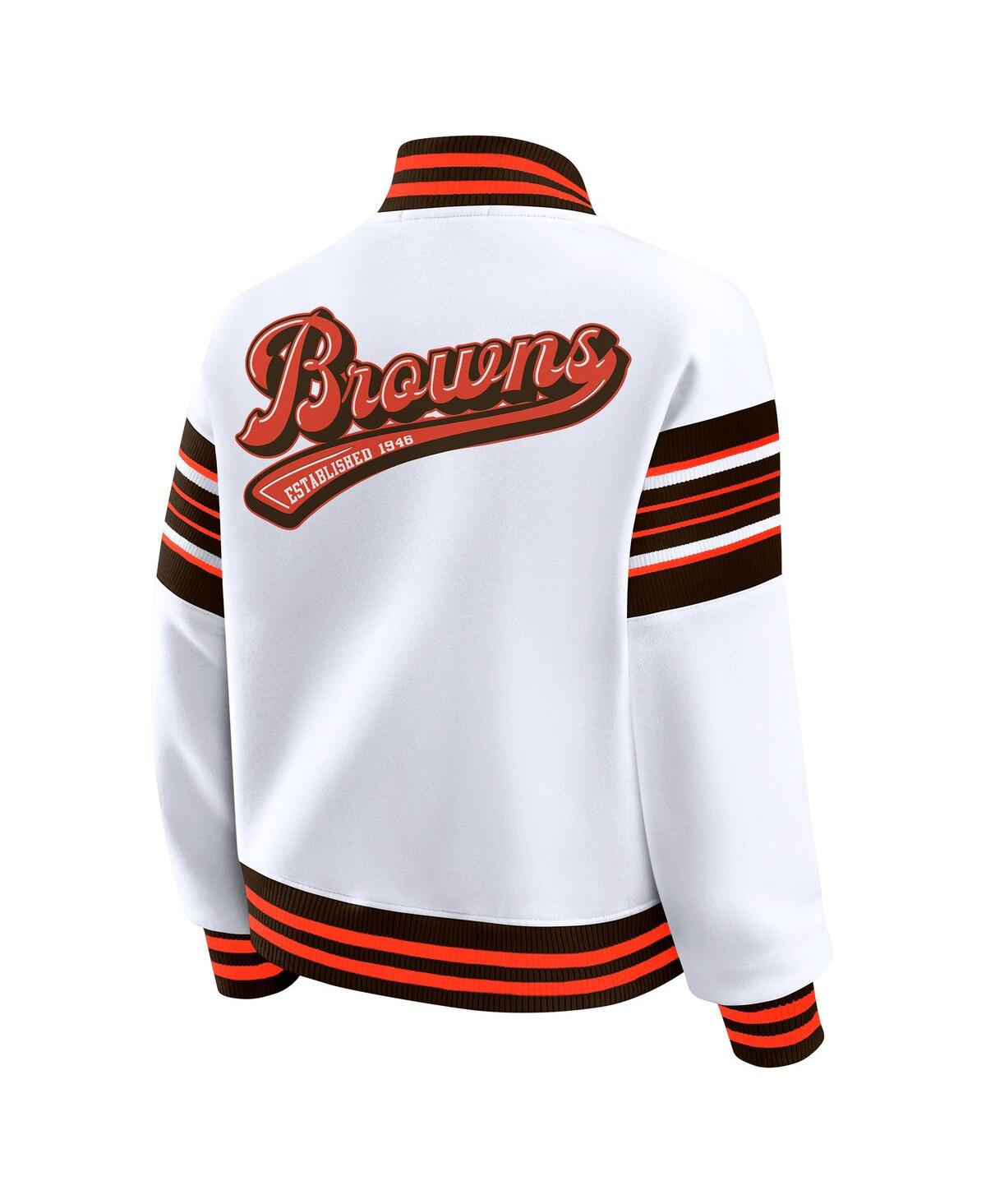 Wear By Erin Andrews Women's White Cleveland Browns Full-snap Fleece Sweatshirt Jacket In Animal Print