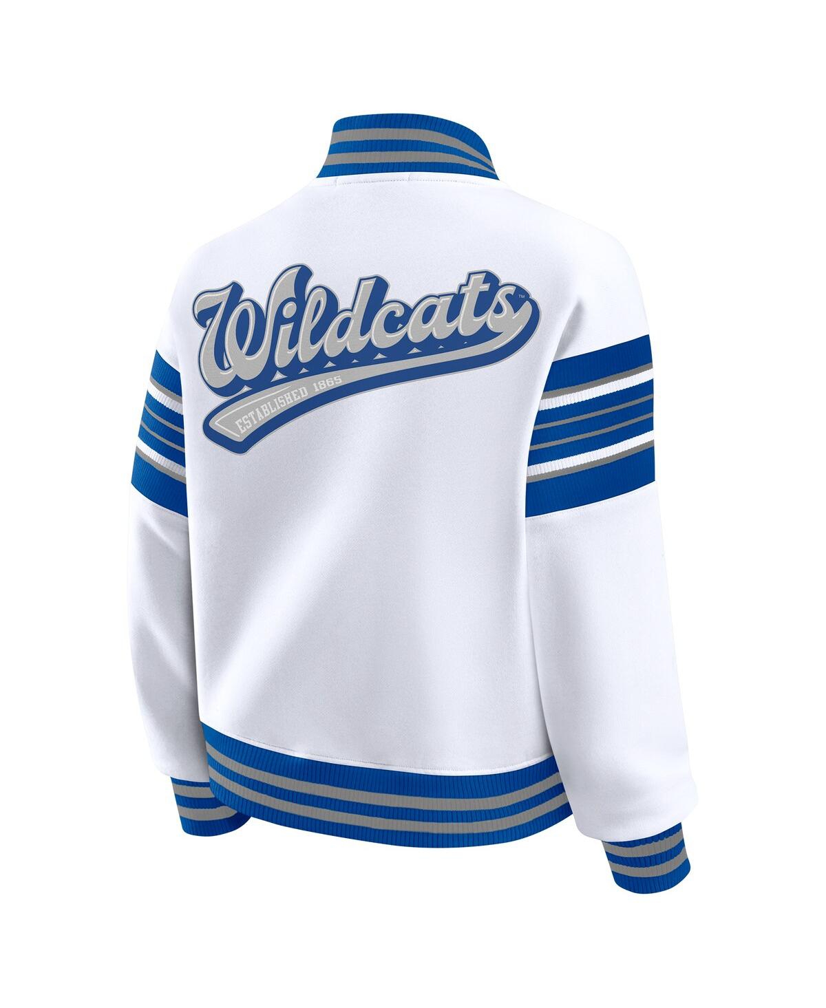 Wear By Erin Andrews Women's White/royal Kentucky Wildcats Satin Stitch Full-snap Fleece Sweatshirt Jacket In Multi