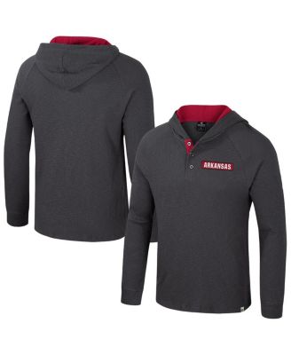 Colosseum - Men's Charcoal Arkansas Razorbacks Dujour Ralgan Long Sleeve Henley Hoodie T-Shirt