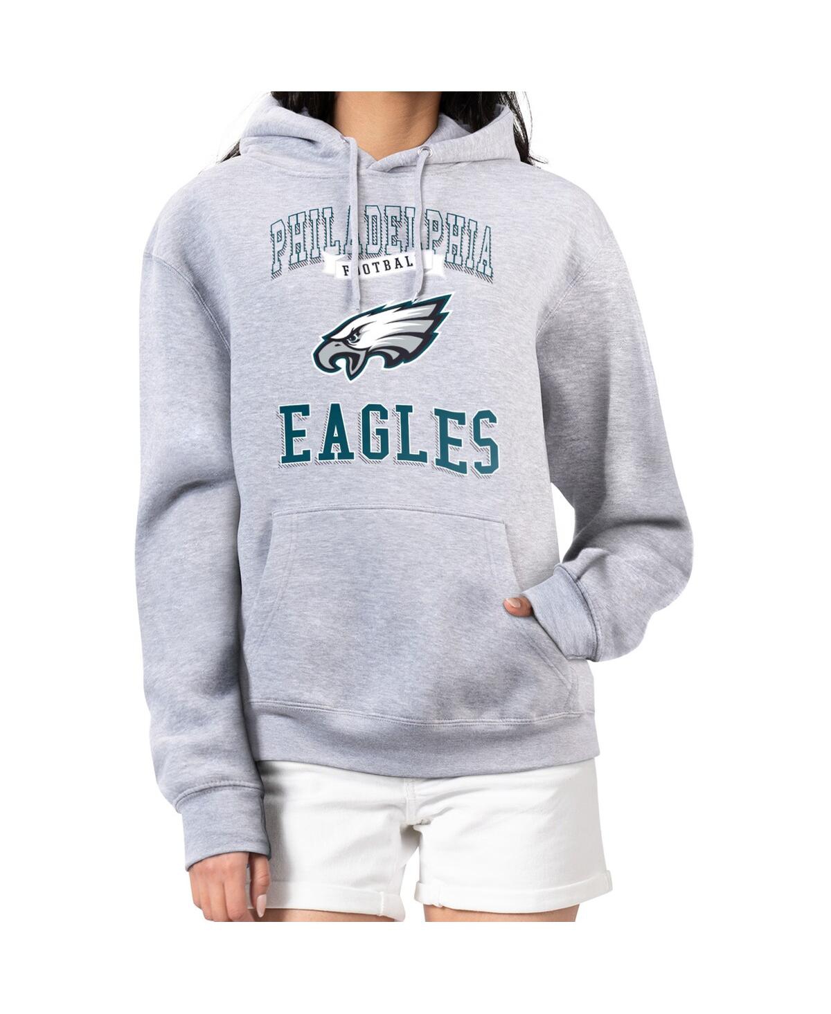 G-iii 4her By Carl Banks Women's Heather Gray Philadelphia Eagles Team Logo Graphic Fleece Tri-blend Pullover Hoodie