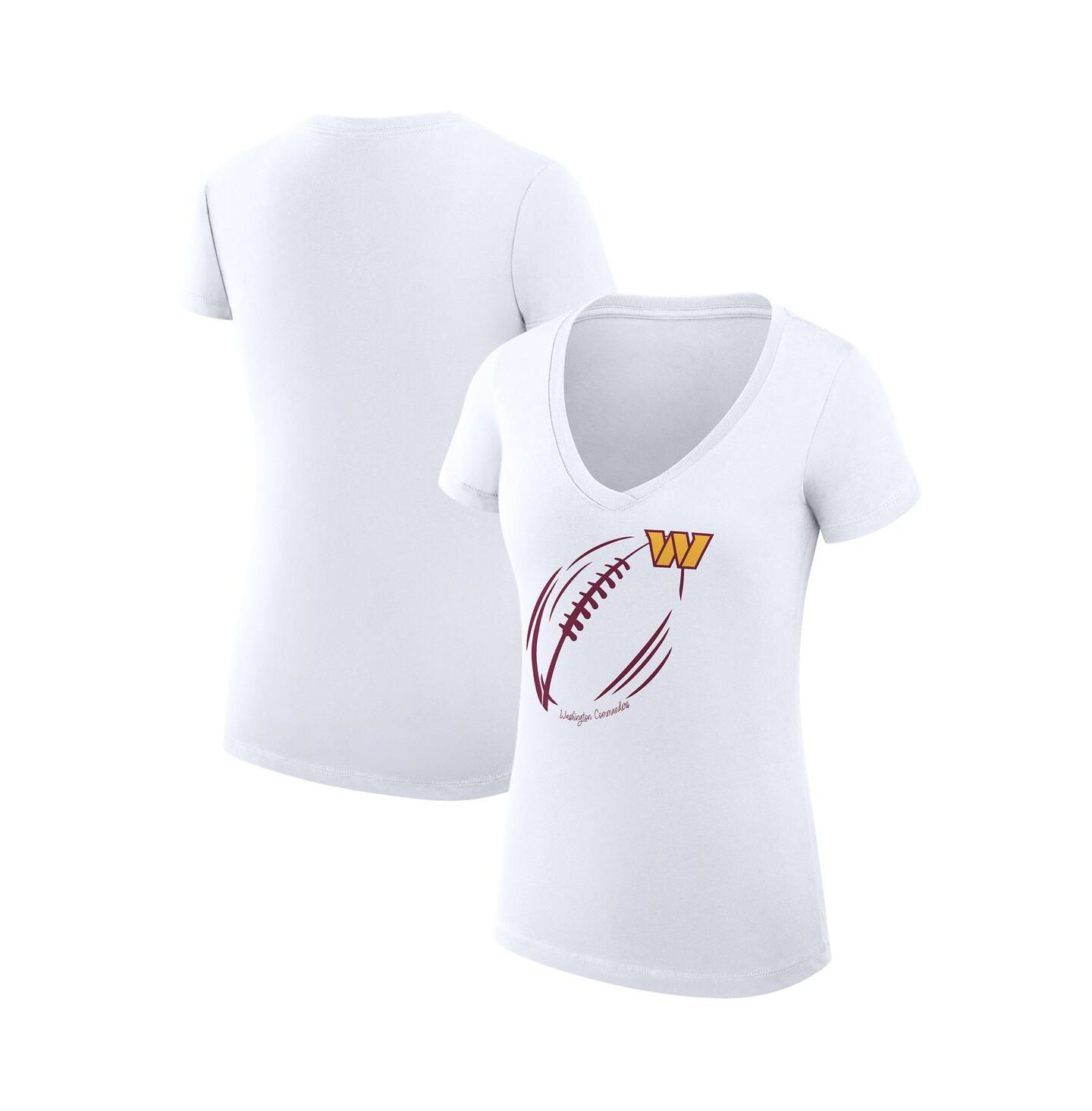Женская футболка G-III 4Her by Carl Banks White Washington Commanders Super-Slim Fit Lightweight Subtle Football V-Neck — фото 1