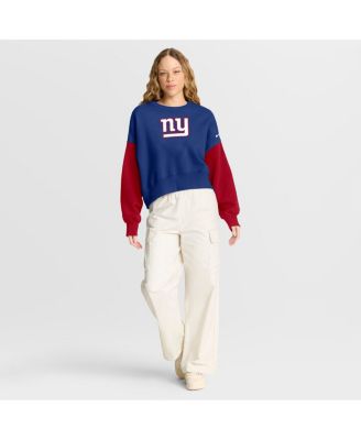 Women's Royal New York Giants Oversized Color-Block Pullover Sweatshirt