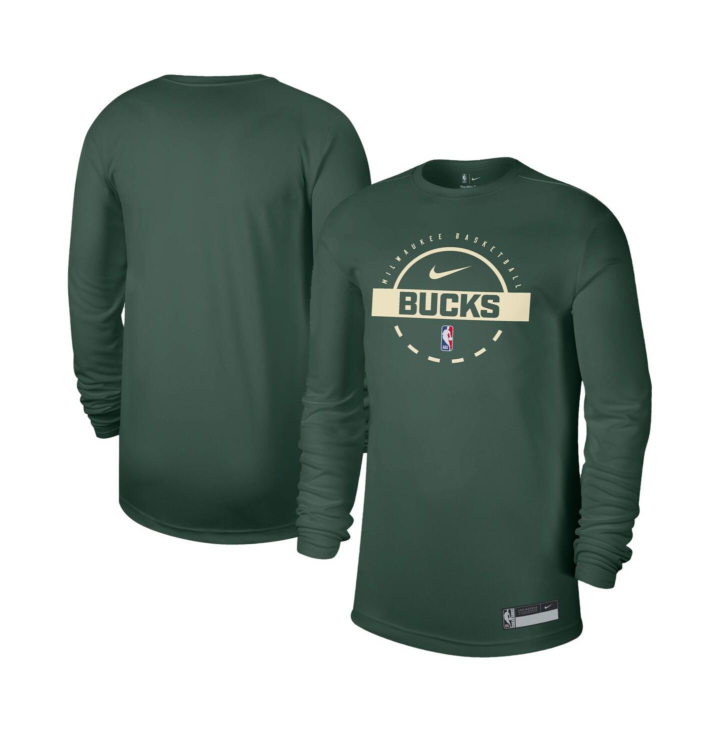 Мужская футболка Nike Hunter Green Milwaukee Bucks 2025/26 On-Court Flare Performance Practice Long Sleeve — фото 1