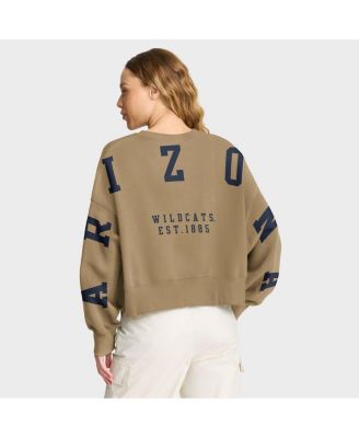 Women's Tan Arizona Wildcats Oversized Phoenix 2-Hit Pullover Sweatshirt