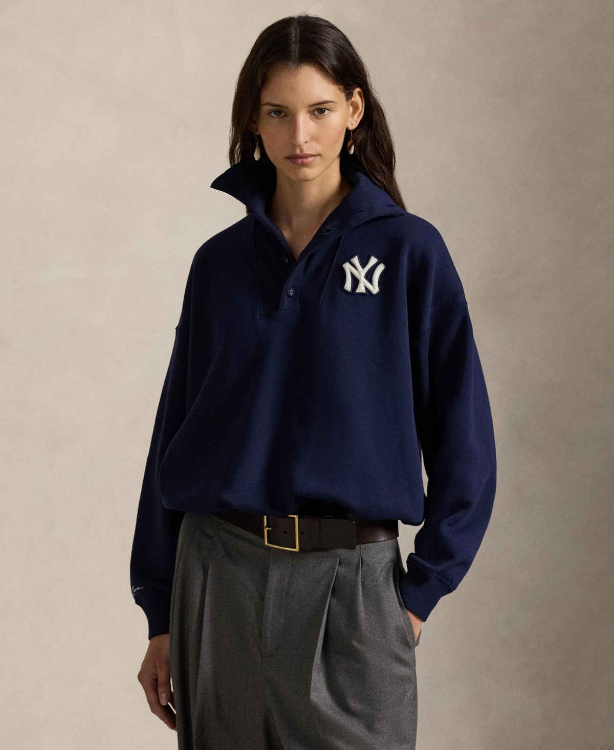 Polo Ralph Lauren Women's Vintage-inspired Yankees Long Sleeve Pull-on Sweatshirt In Blue