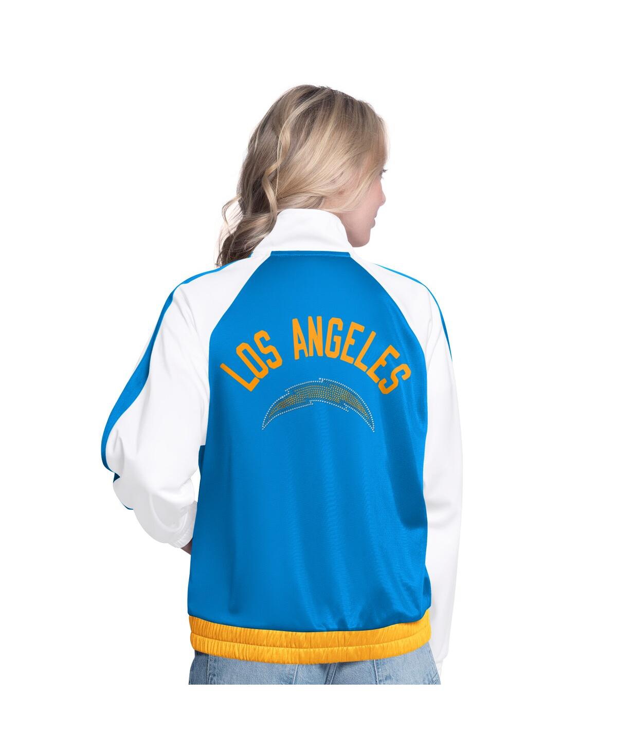 G-iii 4her By Carl Banks Women's White/powder Blue Los Angeles Chargers Rally Rhinestone Full-zip Track Jacket In Multi