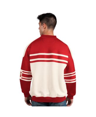 Men's&nbsp;Cream/Red Calgary Flames Defense Fleece Crewneck Pullover Sweatshirt