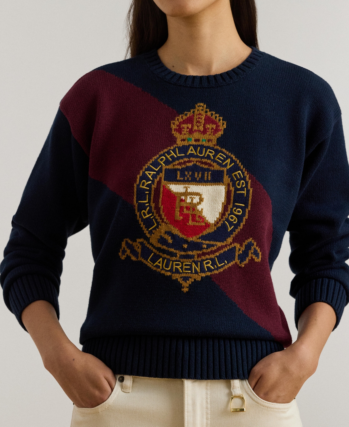 Lauren Ralph Women's Riednee Crest Combed Pull-On Sweater