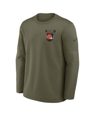 Men's Olive Cleveland Browns 2025 Salute to Service Sideline Coaches Therma-FIT Long Sleeve T-Shirt