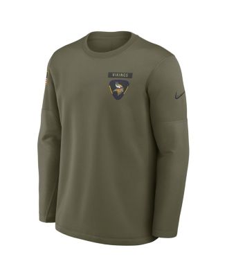 Men's Olive Minnesota Vikings 2025 Salute to Service Sideline Coaches Therma-FIT Long Sleeve T-Shirt
