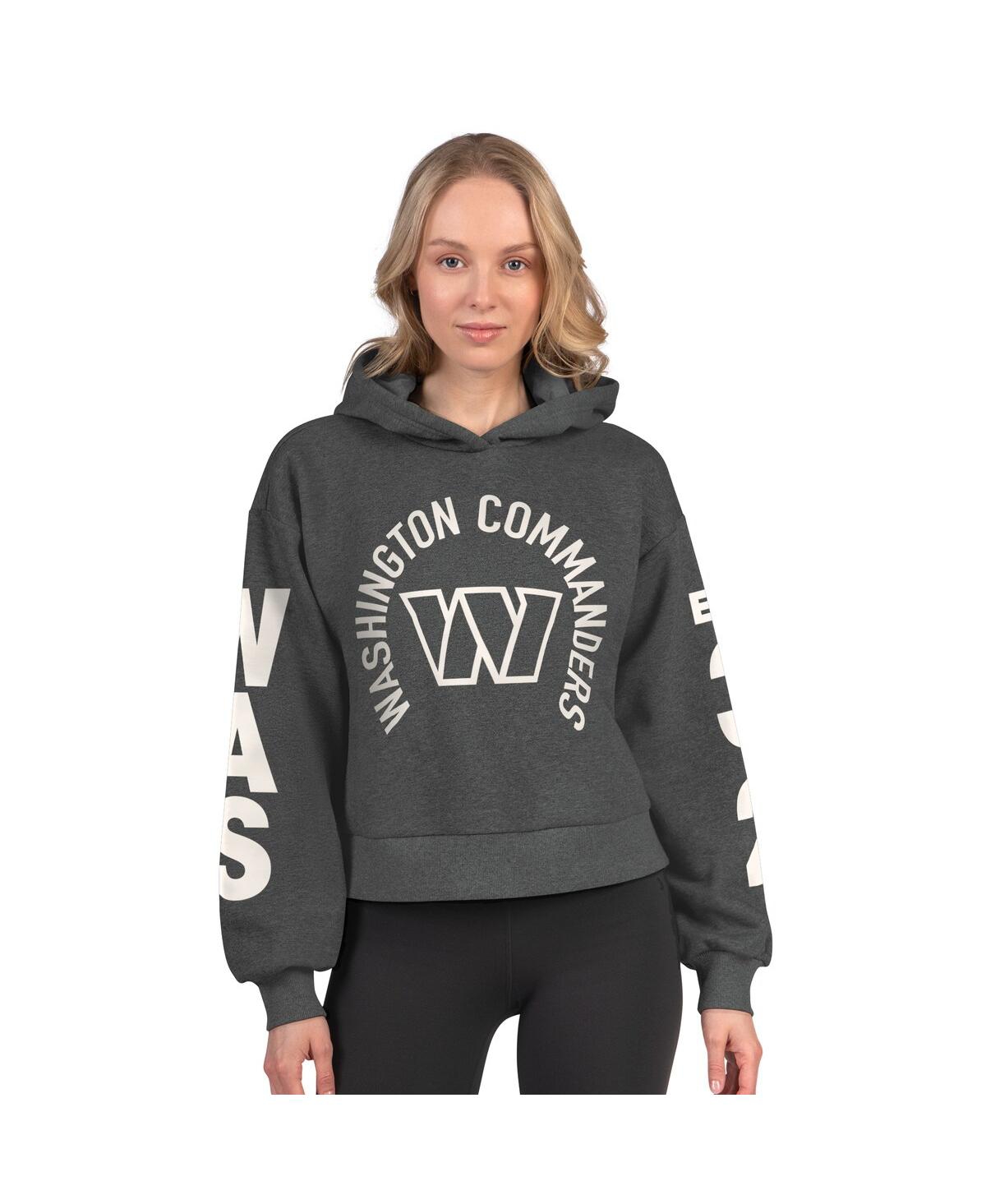 Starter Women's Heather Charcoal Washington Commanders Star Player Cropped Fleece Pullover Hoodie In Gray