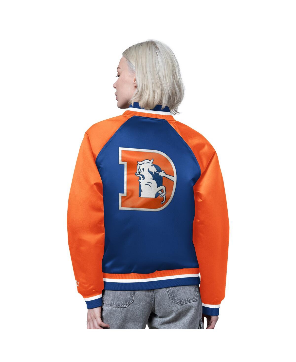 Starter Women's Royal/orange Denver Broncos Satin Full-snap Varsity Jacket In Blue