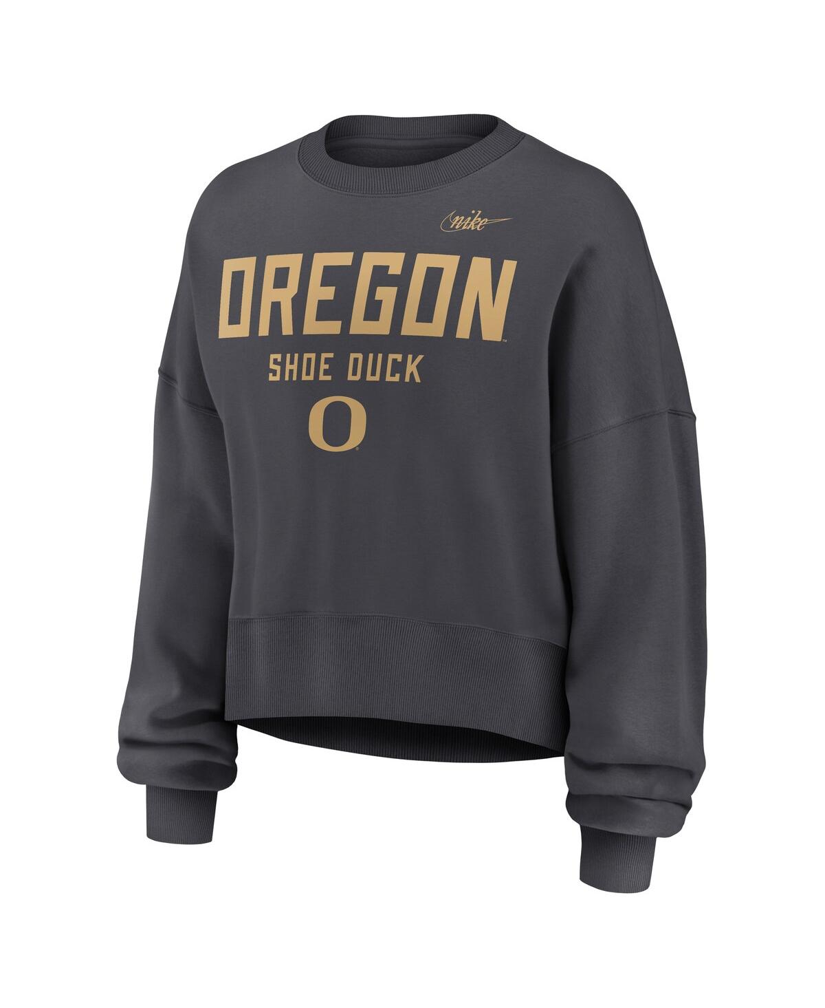 Nike Women's Charcoal Oregon Ducks Shoe Duck Sweatshirt In Gray