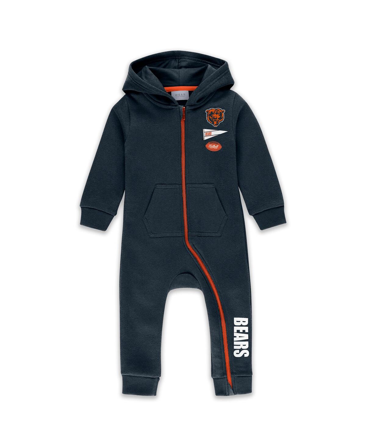 Wear By Erin Andrews Baby Boys And Girls Navy Chicago Bears Hooded Fleece Coverall In Blue