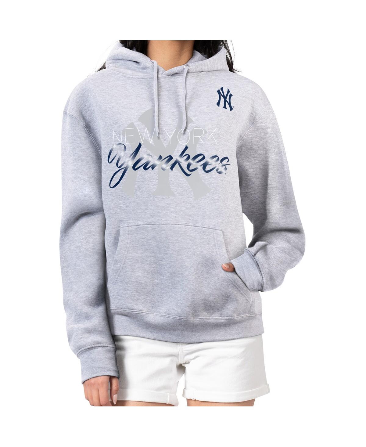 G-iii 4her By Carl Banks Women's Heather Gray New York Yankees Shadow Logo Graphic Pullover Hoodie