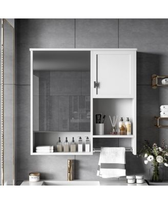 29'' x 28'' Wall Mounted Bathroom Medicine Cabinet with Mirror & Towel Bar