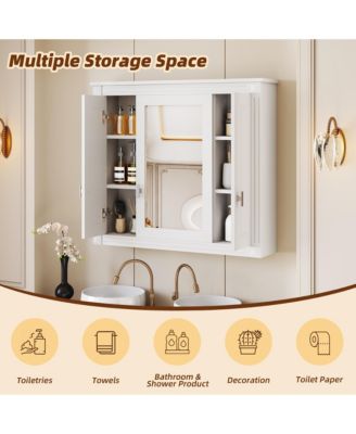 Wall-Mounted Bathroom Cabinet with Mirror and 4 Adjustable Shelves, Bathroom Storage Solution