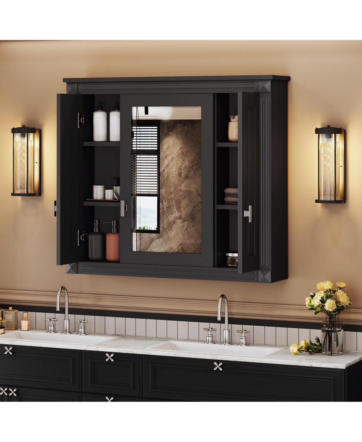 Casainc Wall-Mounted Bathroom Cabinet with Mirror and 4 Adjustable Shelves, Storage Solution