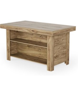 55 Inches Kitchen Island with Storage, 3-Tier Farmhouse Wooden Stationary Island Table