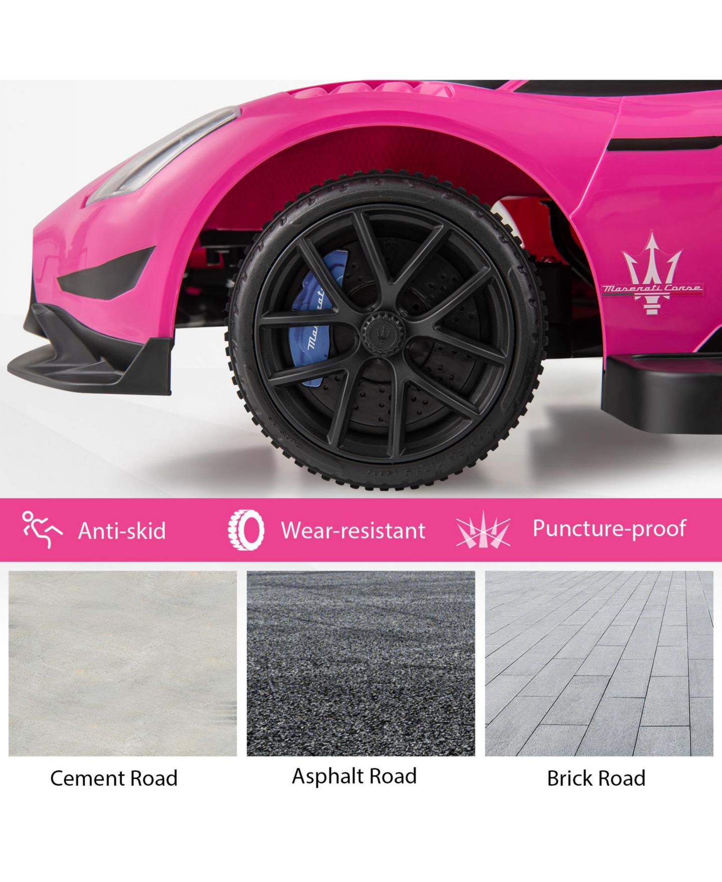 Детская игрушка Gymax Electric Maserati-Licensed Foot-to-Floor Ride-On Push Car, 55 lbs Capacity, Ages 18-60 Months, цвет: Розовый — фото 9