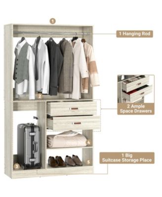 8FT Walk In Closet Organizer with 3 Shelving Towers, 2 Drawers Heavy Duty Clothes Rack