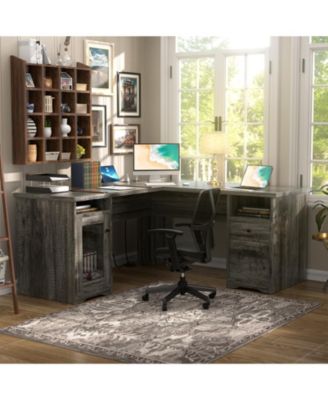 L Shaped Desk with Charging Station, Computer Desk Workstation with File Cabinet and Drawers for Office