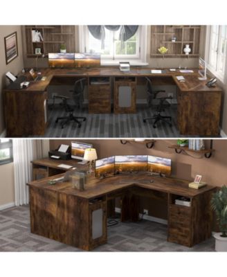 L Shaped Desk with Charging Station, Computer Desk Workstation with File Cabinet and Drawers for Office