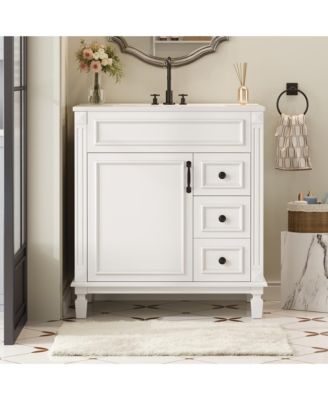 30-Inch Bathroom Vanity with Ceramic Sink, Small Bathroom Cabinet, 2 Drawers & Adjustable Storage Shelf