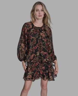 Women's Paisley Printed Long Sleeve Dress