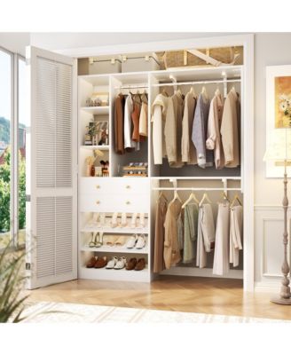 Closet System with Wooden Drawers and Two Hanging Rods
