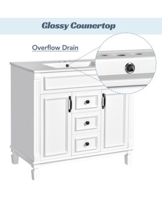 36'' Bathroom Vanity with Top Sink, Mirror Cabinet, 2 Soft Closing Doors & 2 Drawers