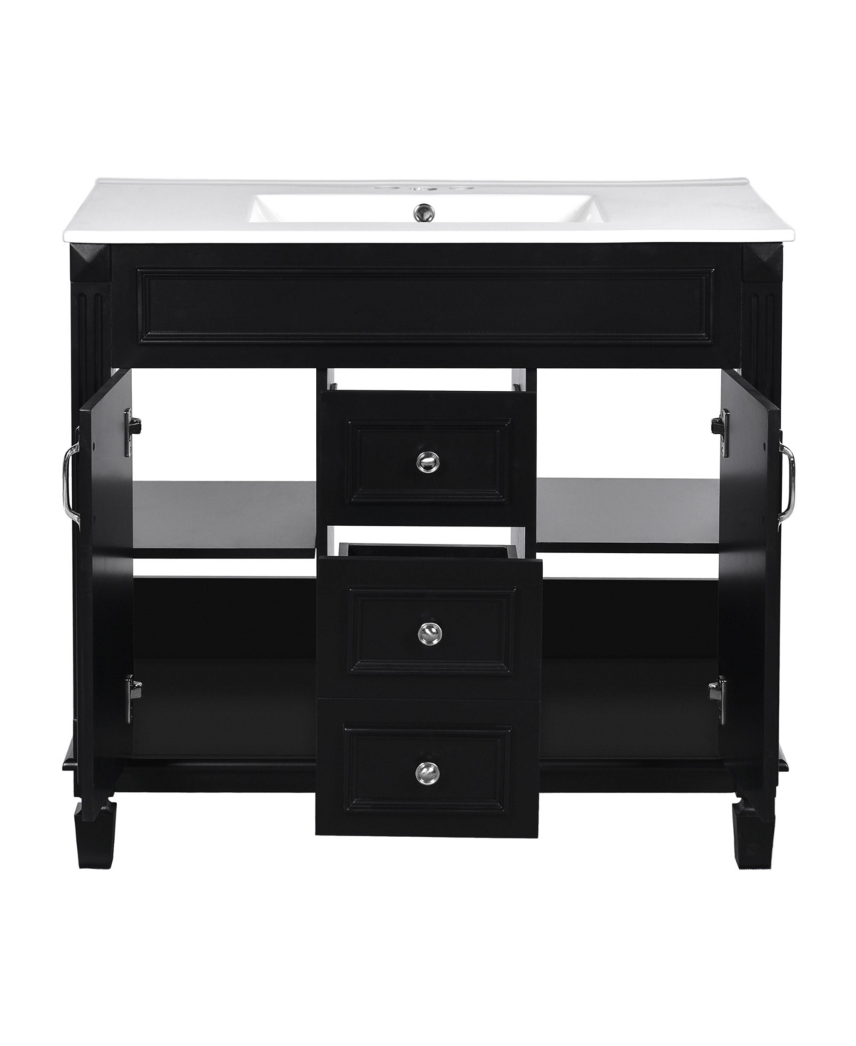 Casainc 36'' Bathroom Vanity with Top Sink, Mirror Cabinet, 2 Soft Closing Doors & Drawers