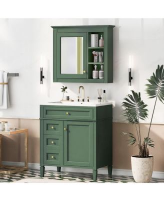 30'' Bathroom Vanity with Top Sink, Mirror Cabinet, 2 Drawers & Tip-out Drawer