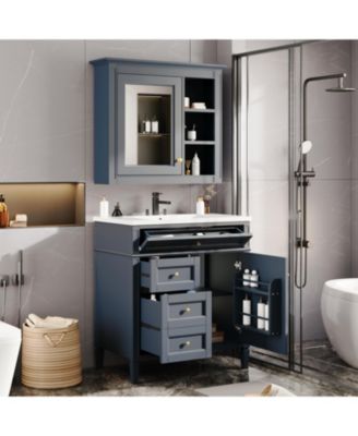 30'' Bathroom Vanity with Top Sink, Mirror Cabinet, 2 Drawers & Tip-out Drawer