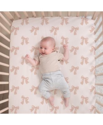 3 Piece Baby Crib Bedding Set for Girls - Cotton Fitted Crib Sheet, Layered Dust Ruffle, Comforter, Pink, Gold, Floral - Grace